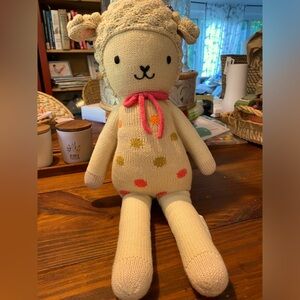 CUDDLE + KIND KNIT LUCY LAMB POLKA DOTS HANDMADE PERU STUFFED ANIMAL PLUSH 20”
